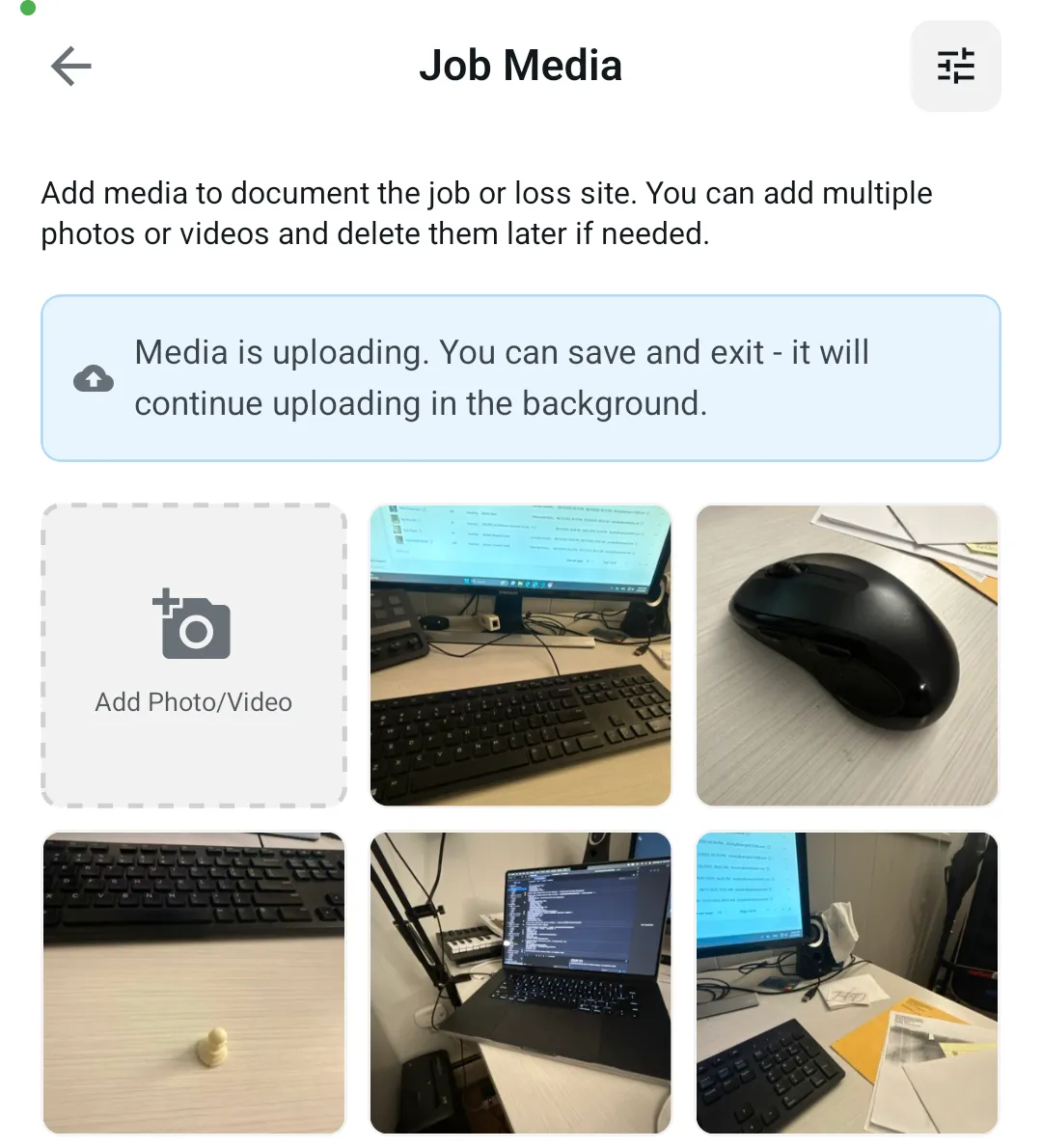 Job Image Gallery on Mobile