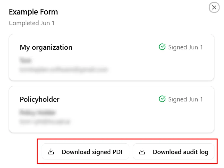 Download signed PDF and audit log