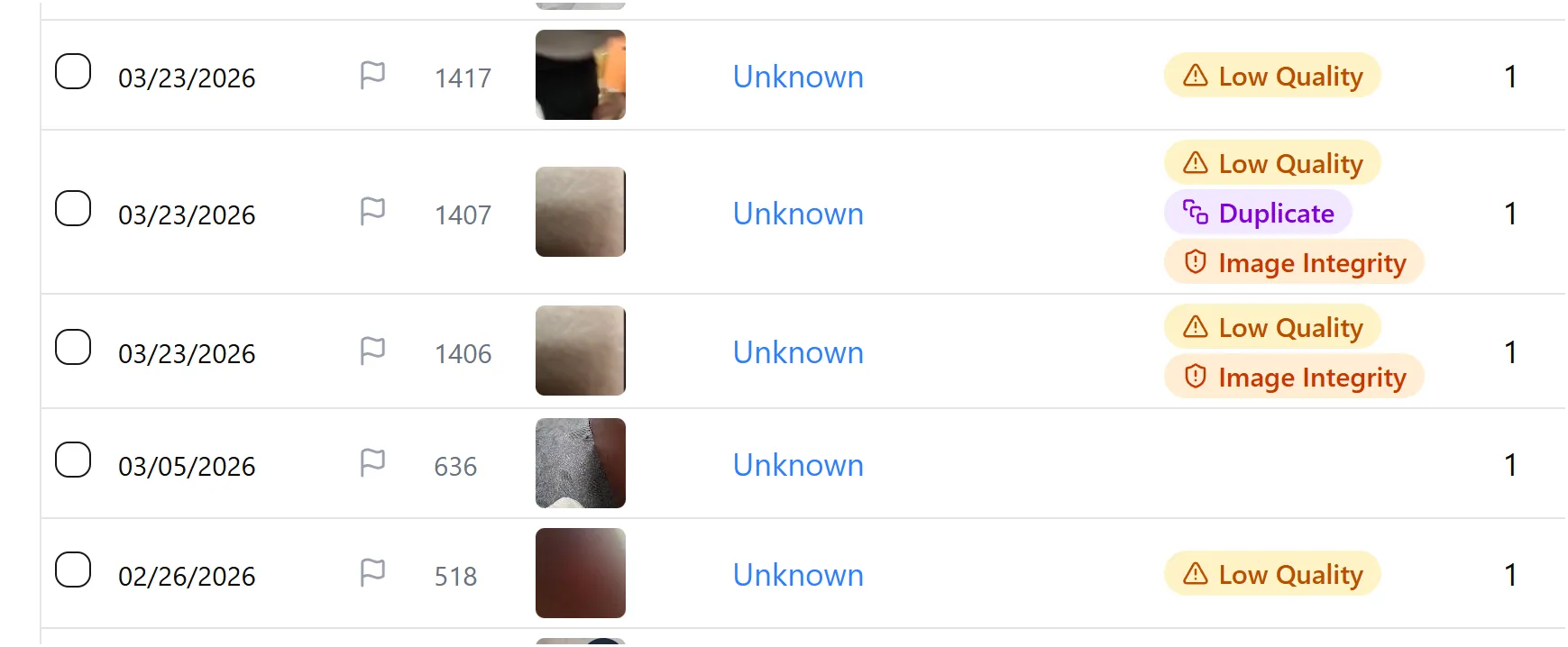 Examples of irrelevant photos to delete from inventory
