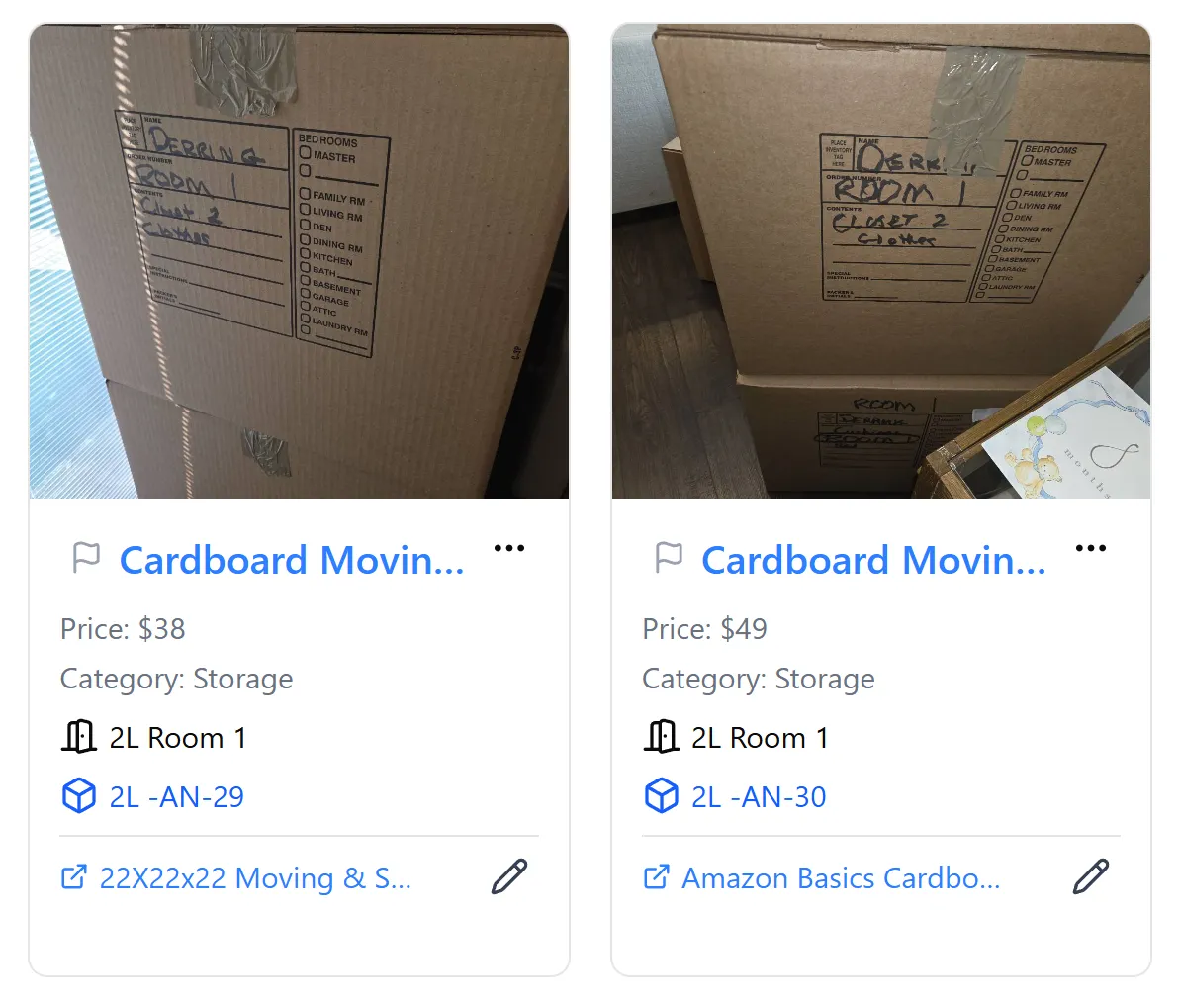 Cardboard box items that should be deleted from inventory
