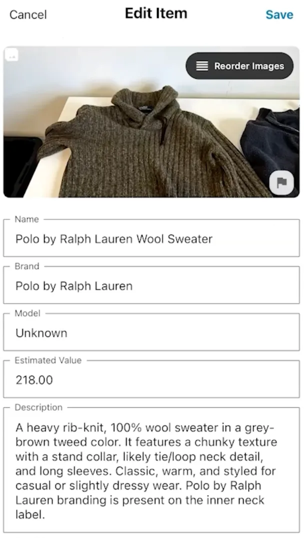 Inventory view showing identified specialty items