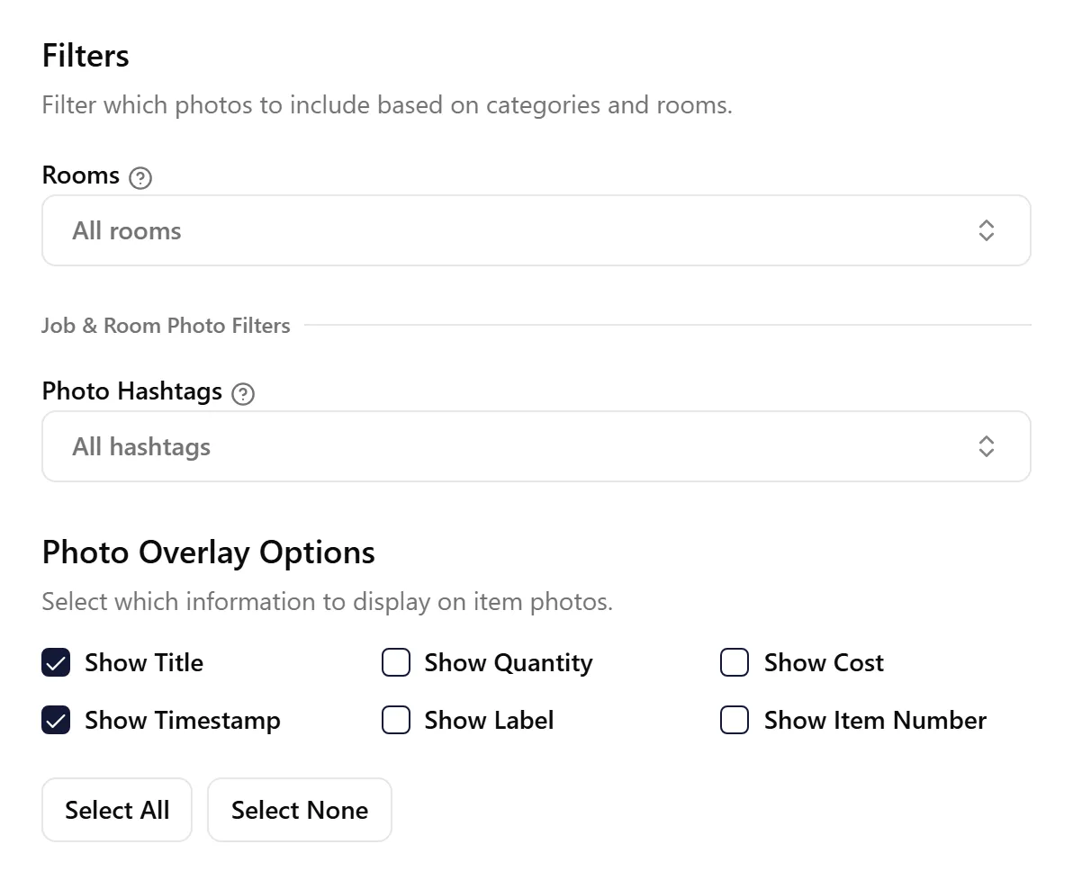 Job & Room Photo Report Filter and Overlay