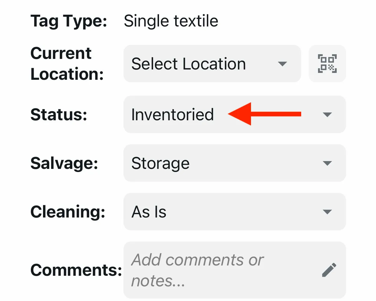 Status dropdown selector