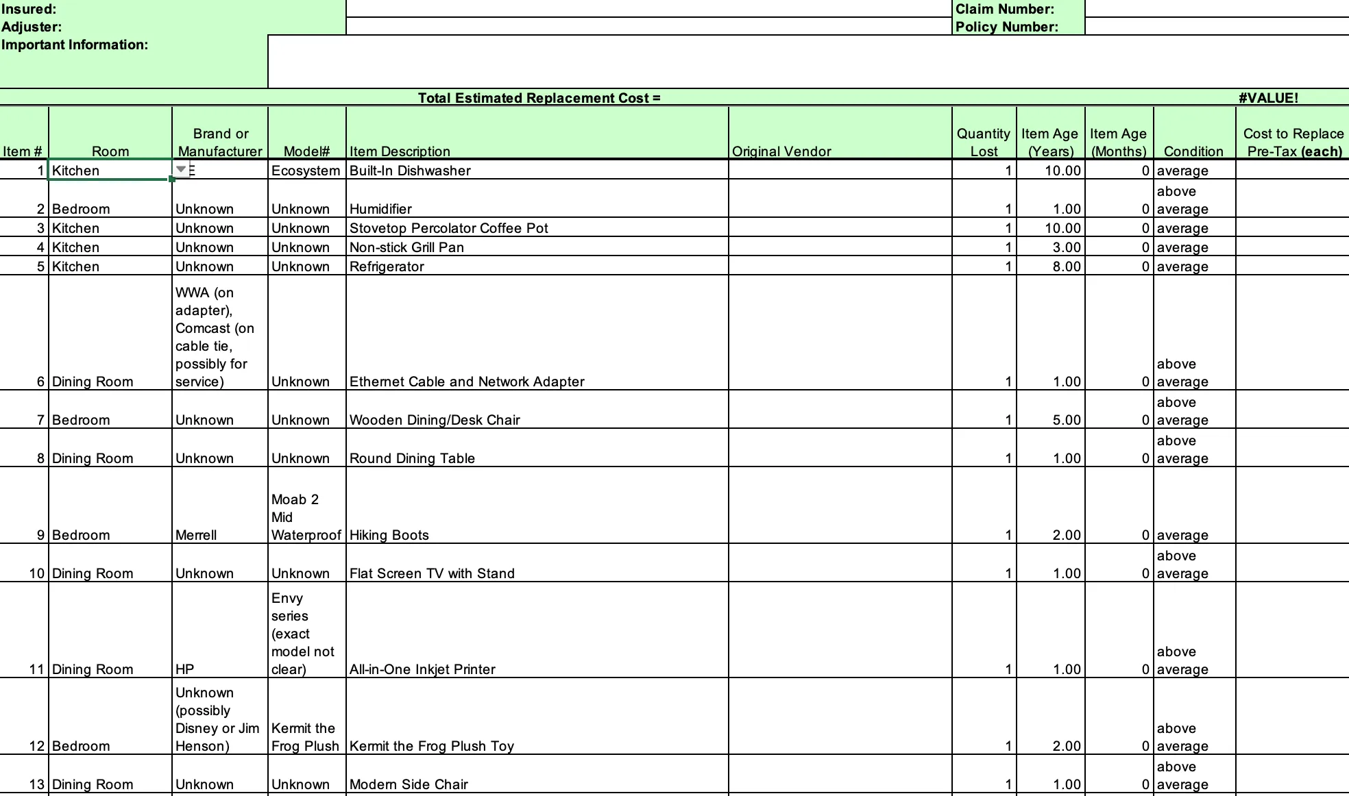 Standard format spreadsheet report example