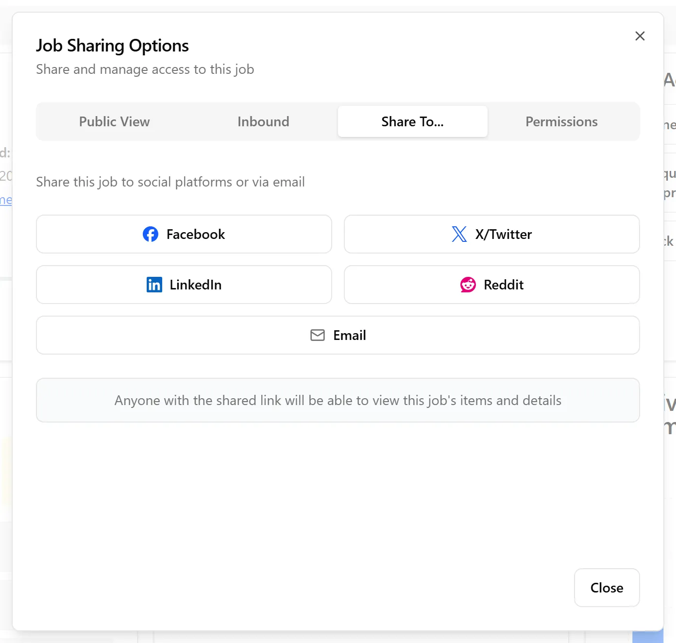 Share To tab showing social media and email buttons