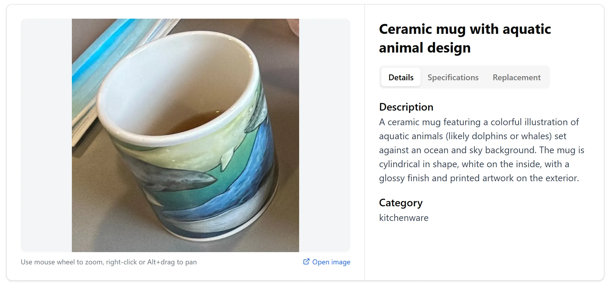 Public item view showing item details and description