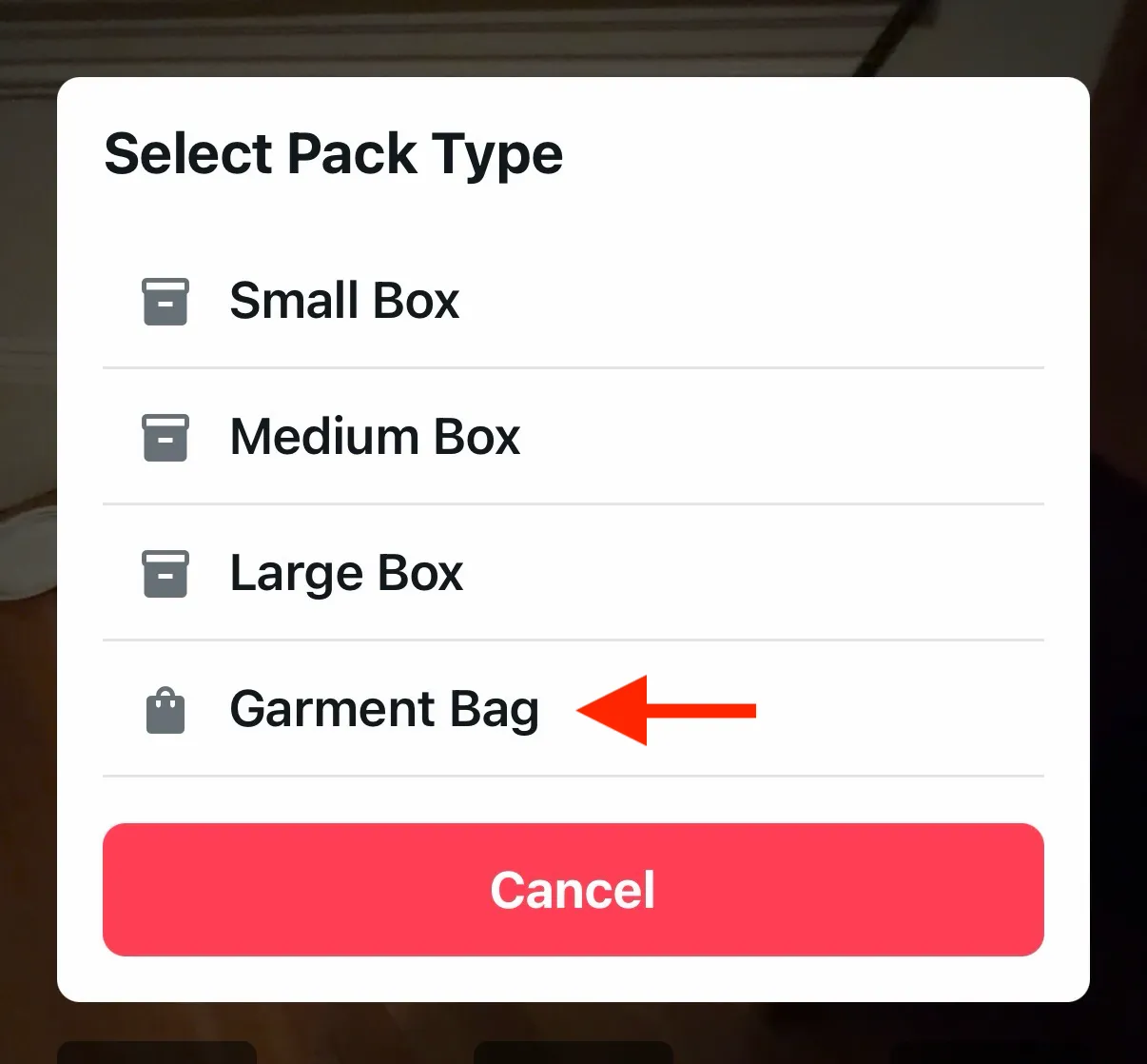 Selecting Garment Bag
