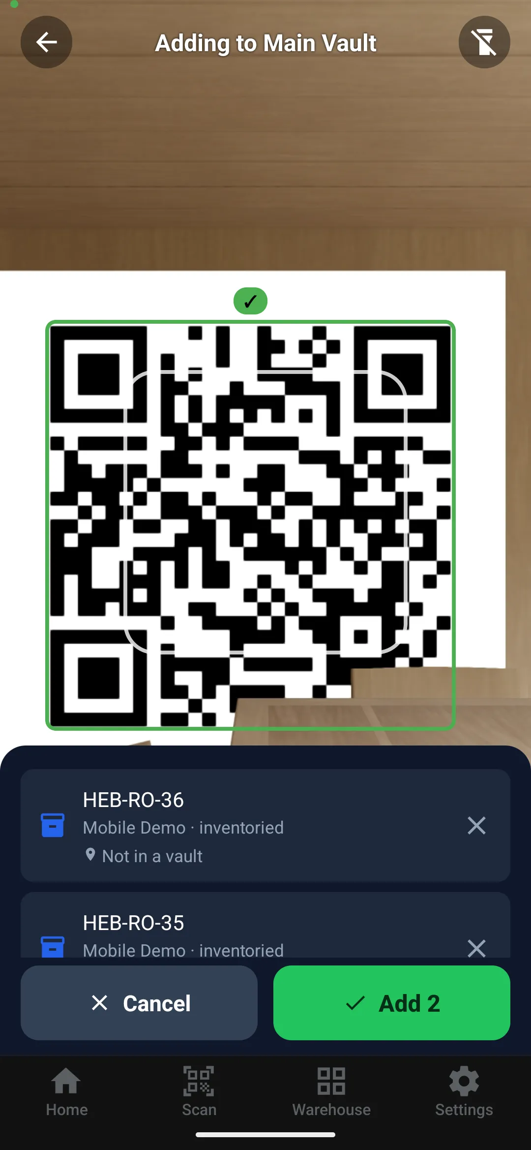 Adding codes to a vault ā scanned codes collecting in the tray