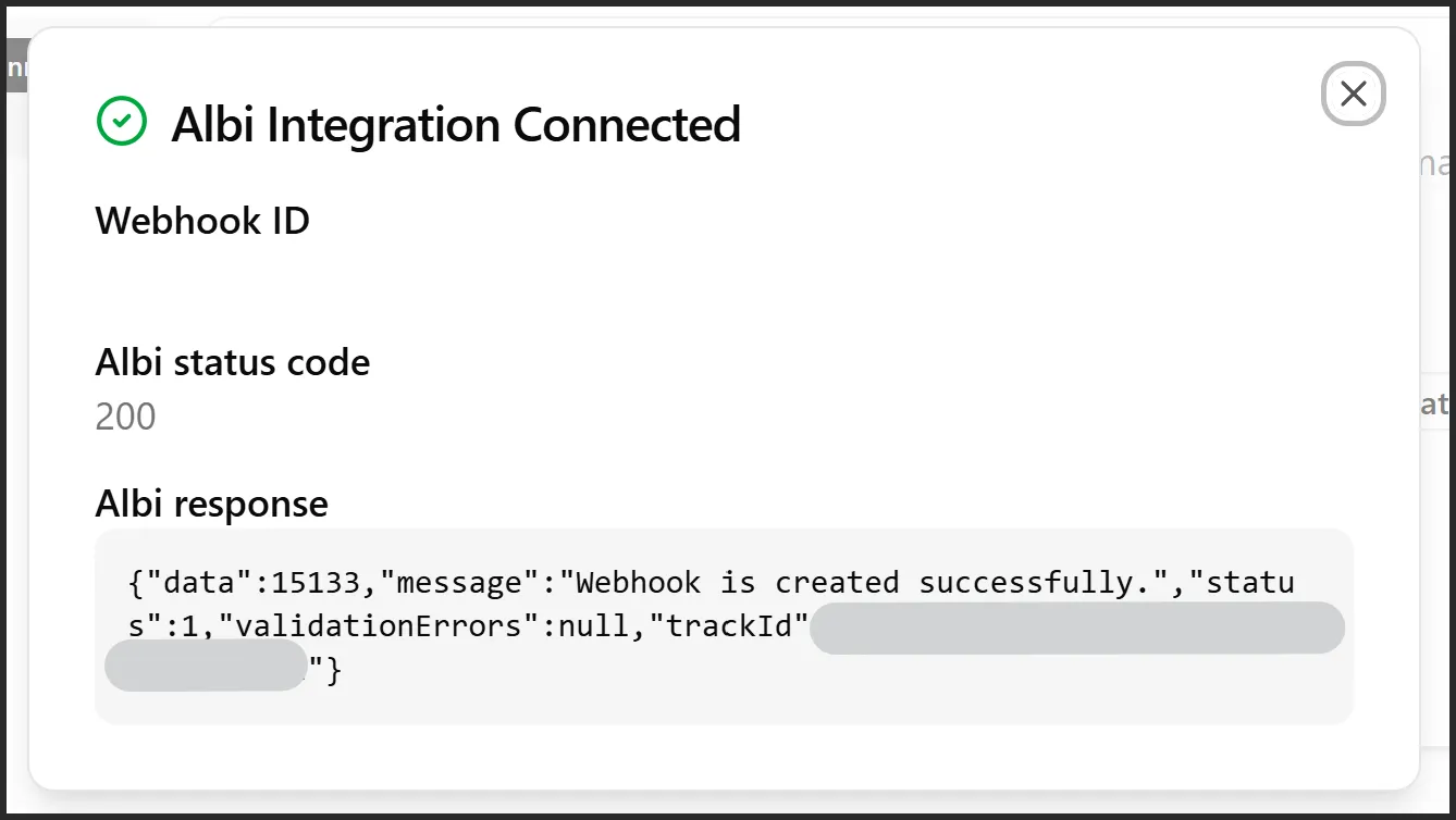 The confirmation dialog shown after a successful setup