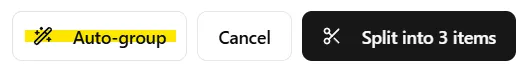 Auto-group button in the Split Item dialog footer