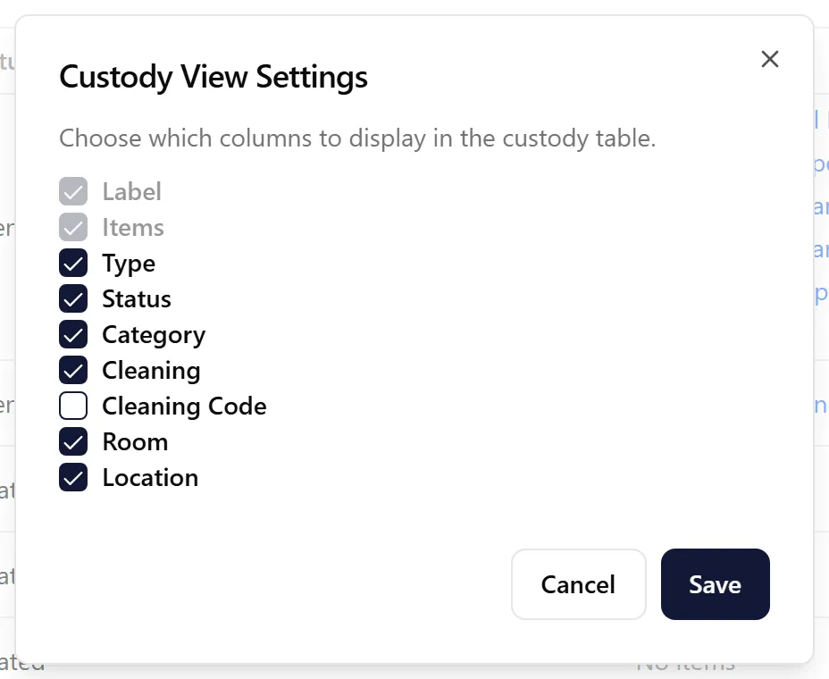 Column visibility settings