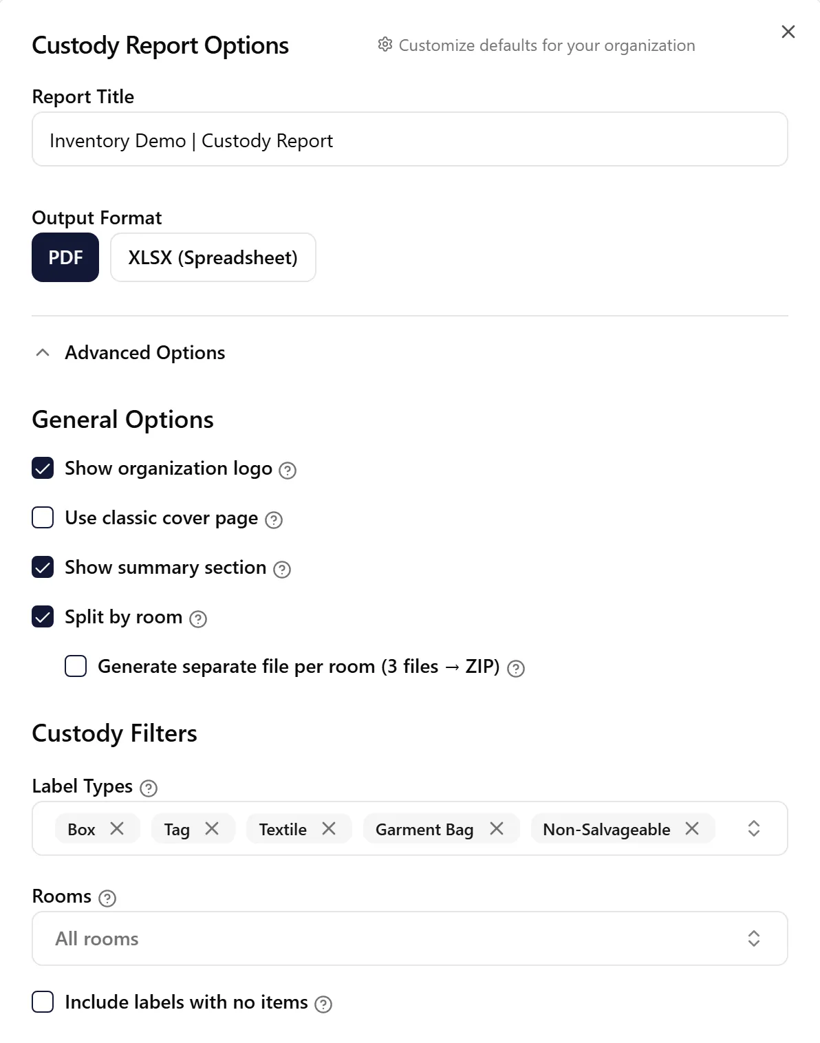 Custody Report options and Custody Filters