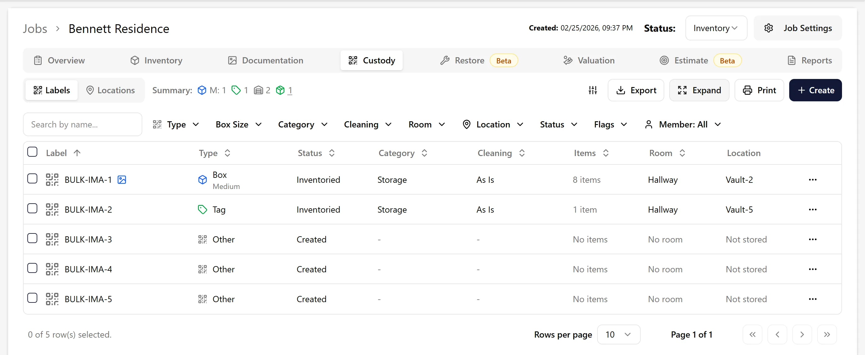 Collapsed view showing item counts