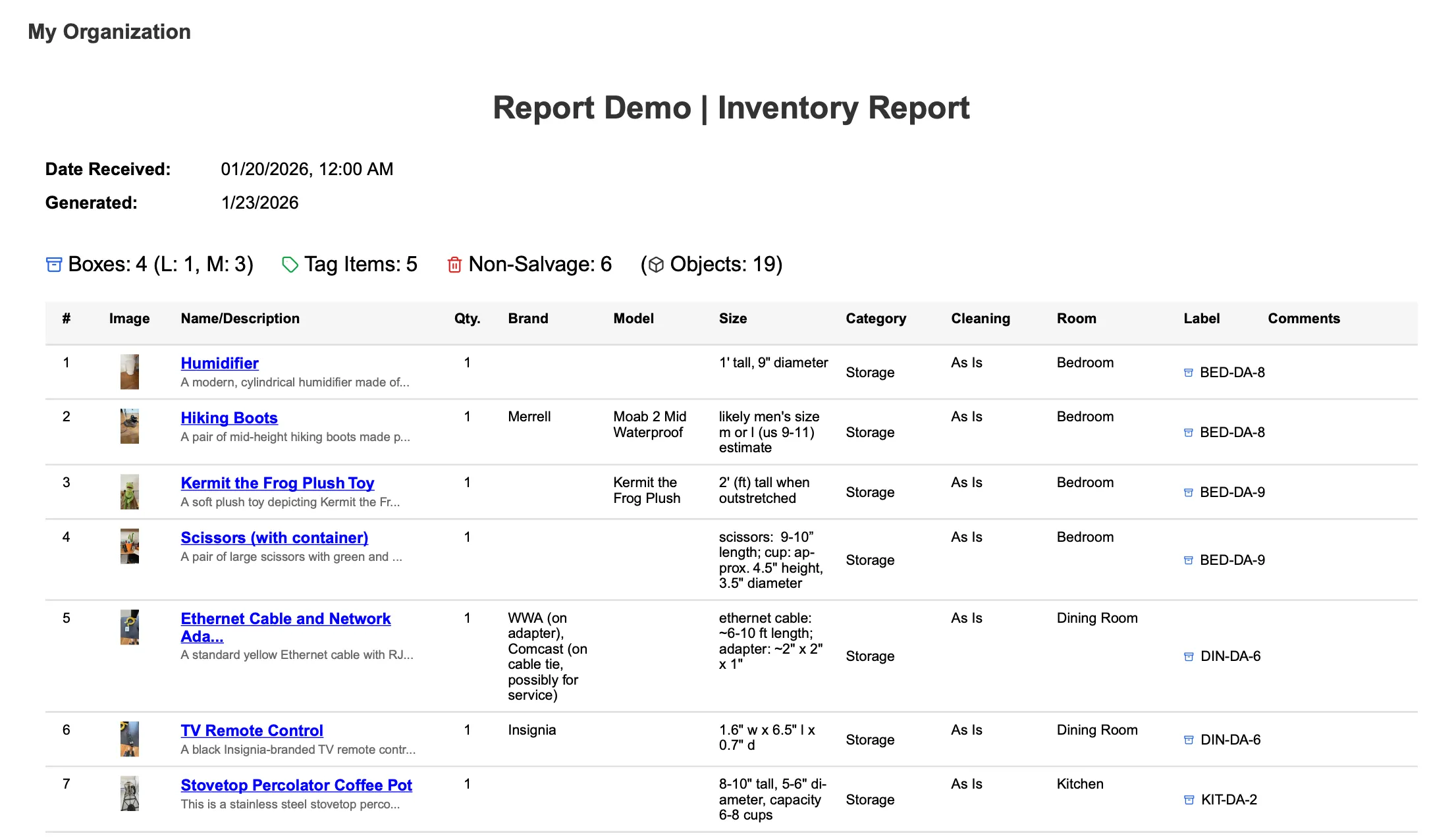 Example Custom Inventory Report with selected columns