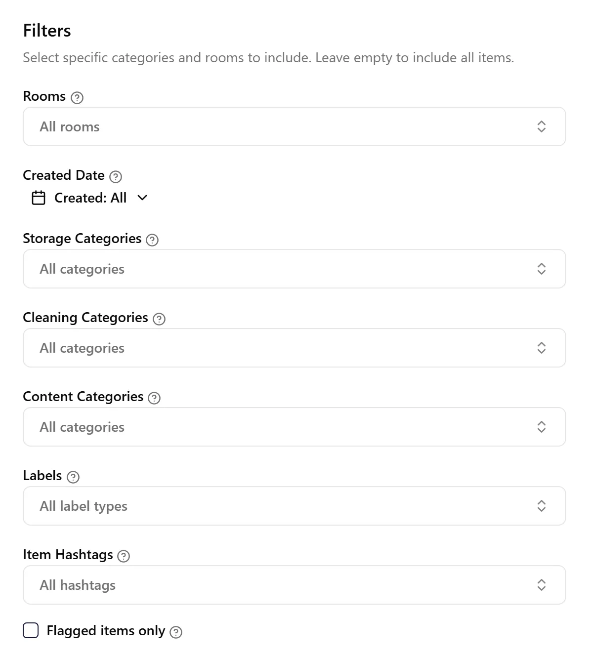 Custom Inventory Report Item Filters
