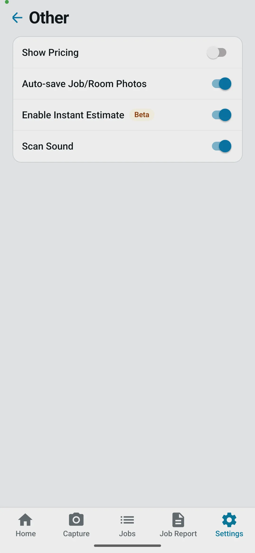 Enable Instant Estimate toggle in app settings