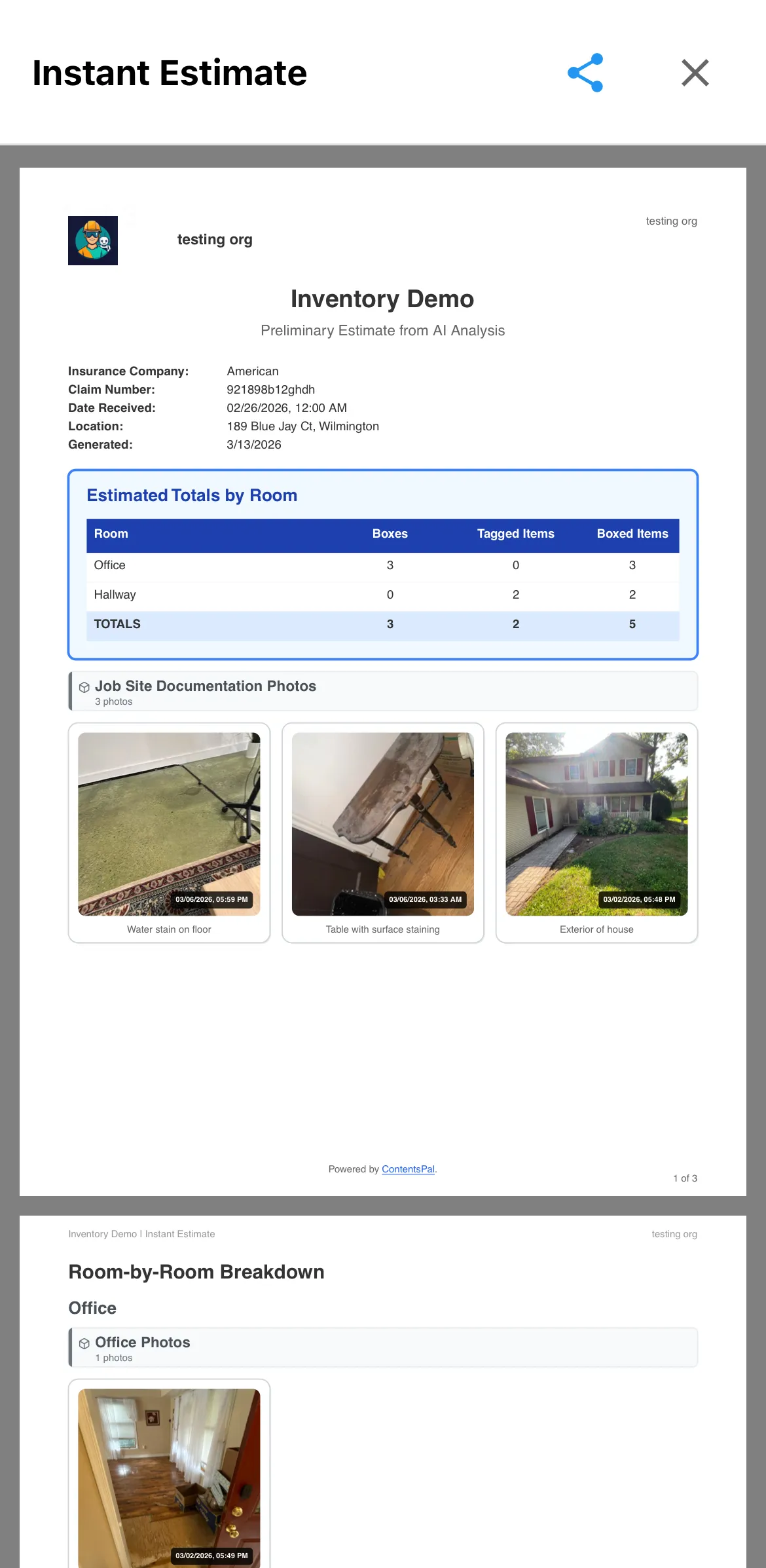 Instant Estimate PDF preview on mobile