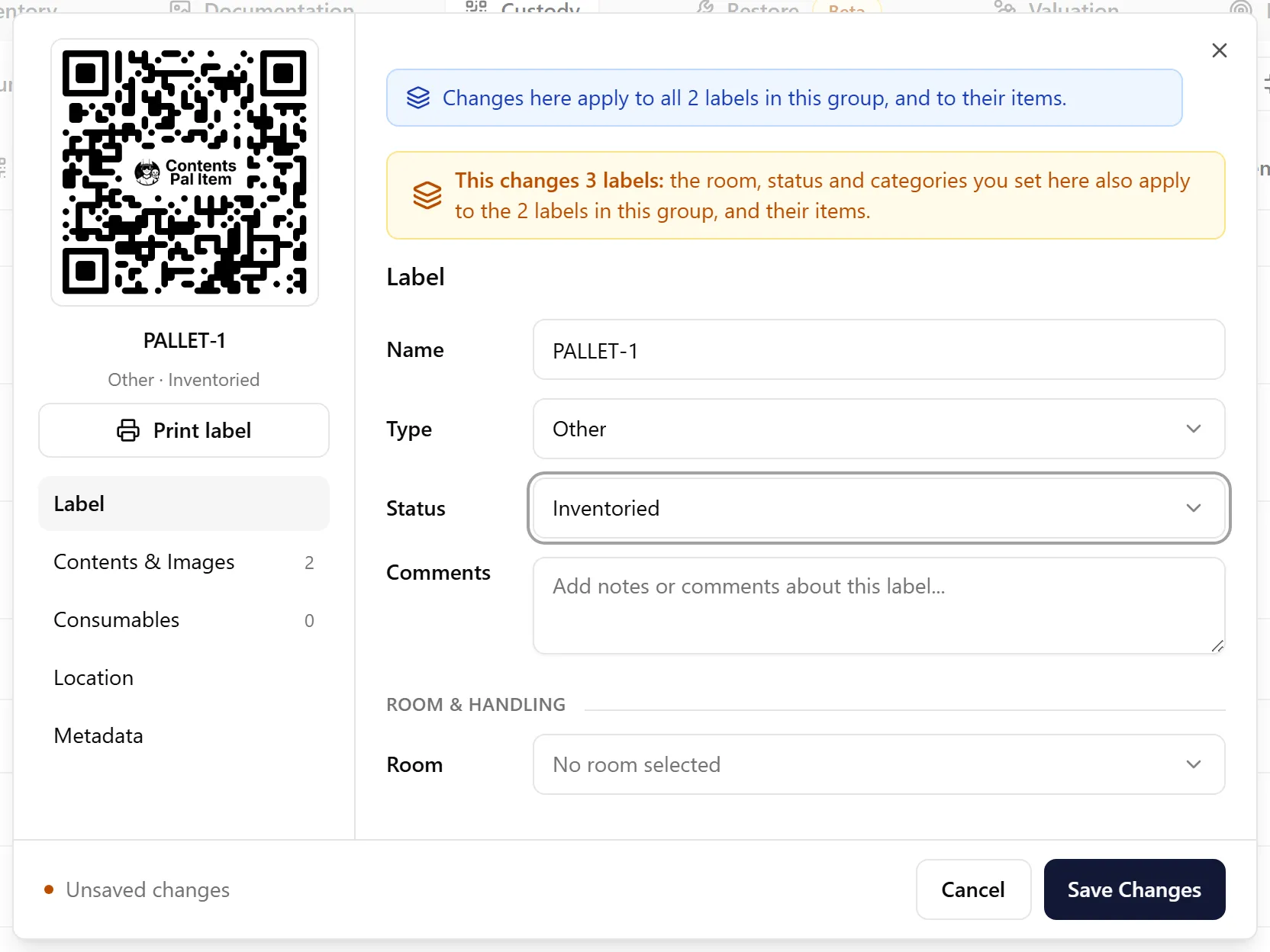 Grouping label details with the cascade warning