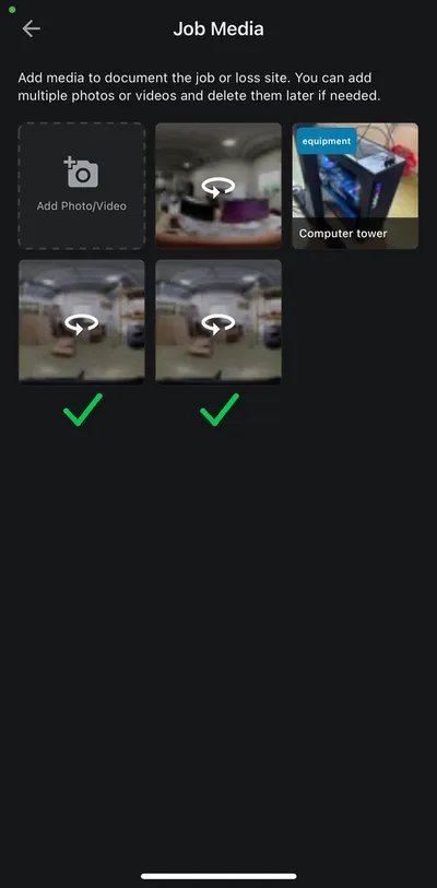Job Media gallery with 360 photos uploaded