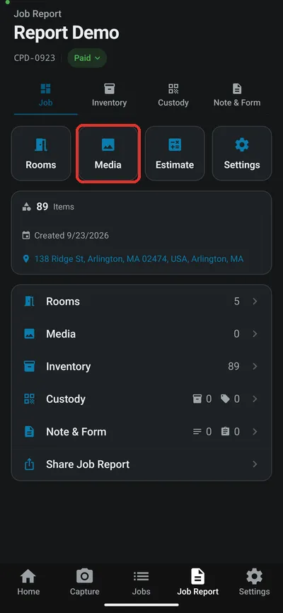 Job page with Job Media button