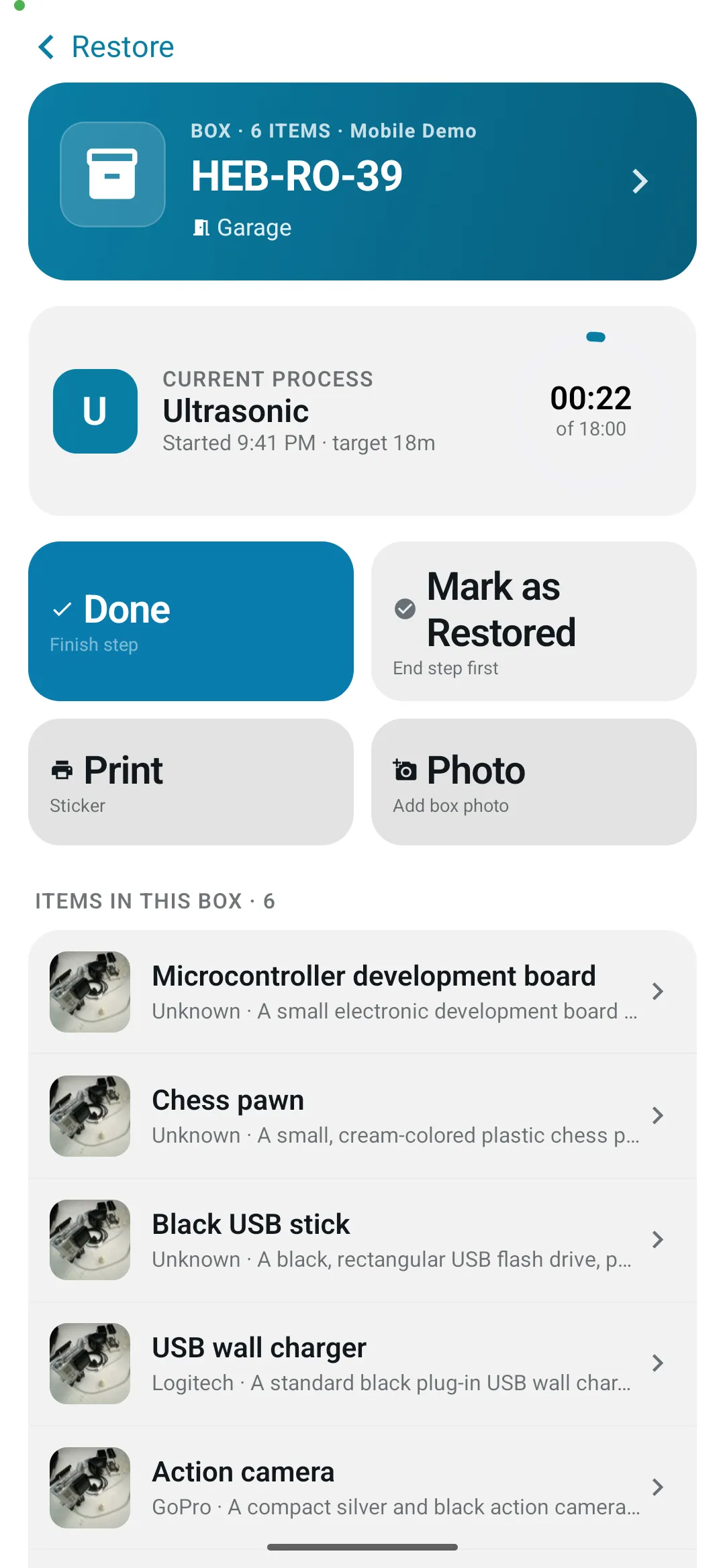 Label detail with an active process and the action buttons