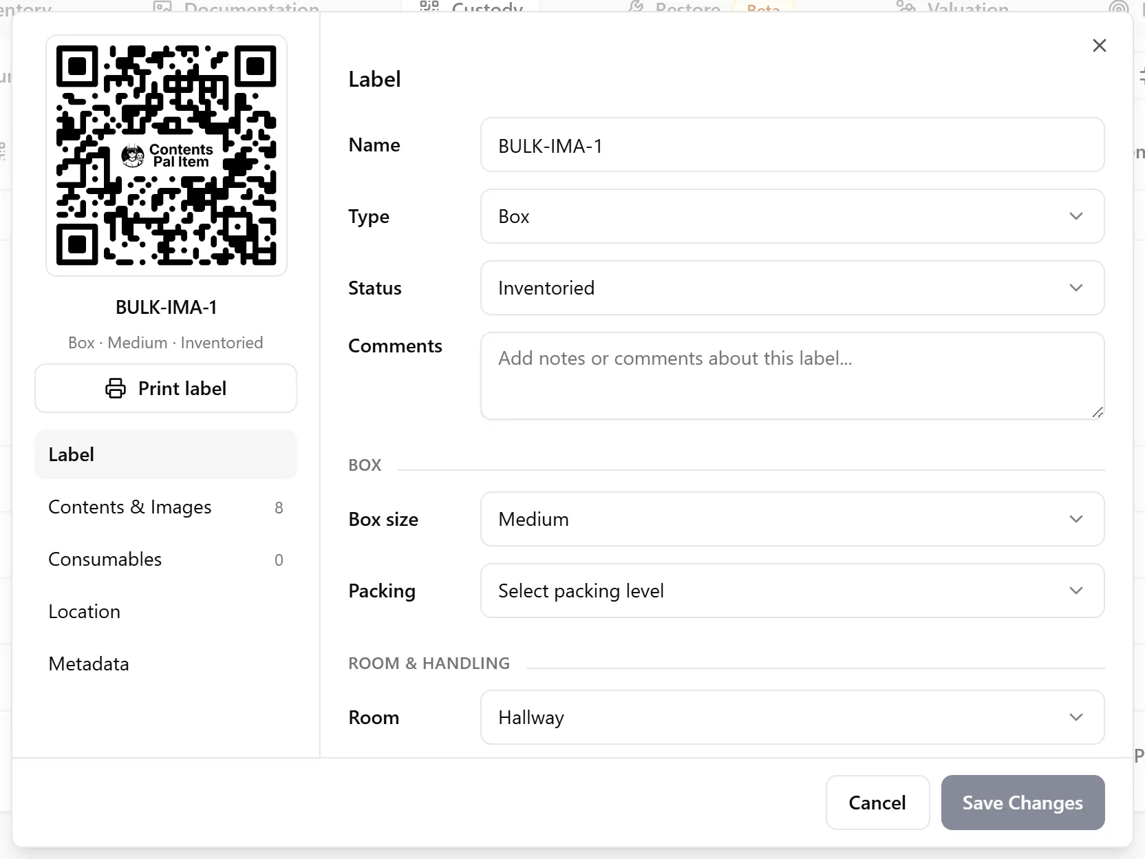 Label details - General tab