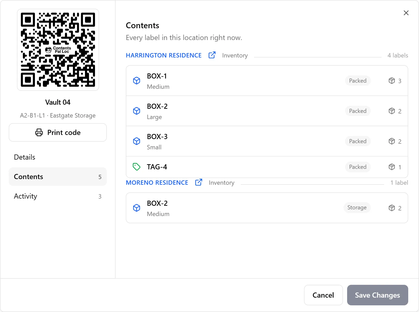 The Contents tab with labels grouped by job