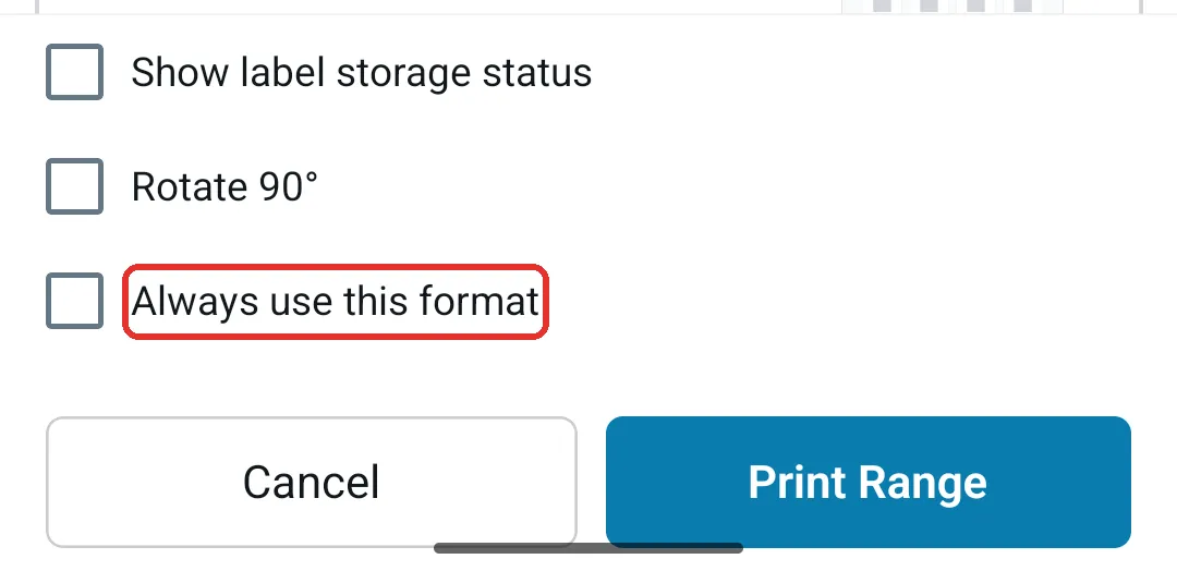 Mobile print options — Show status and Rotate 90°
