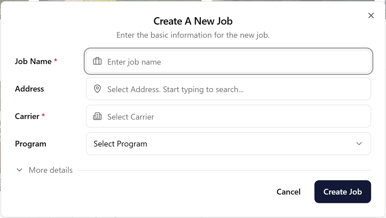 The Create A New Job dialog