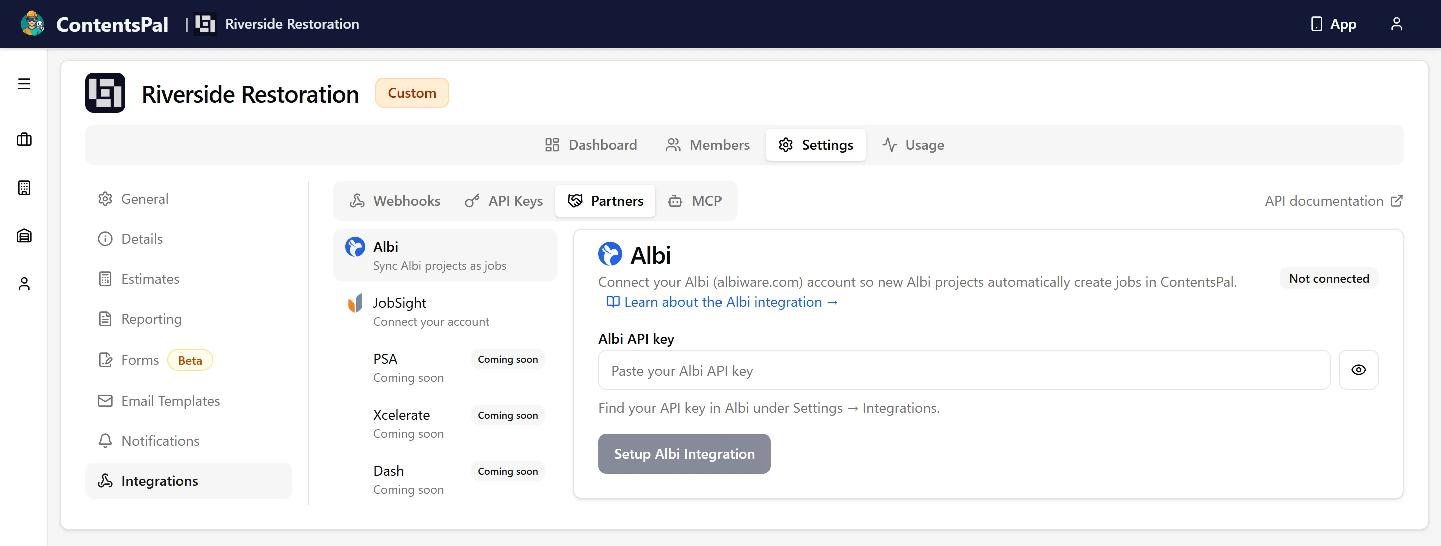 The Partners tab in ContentsPal with Albi selected
