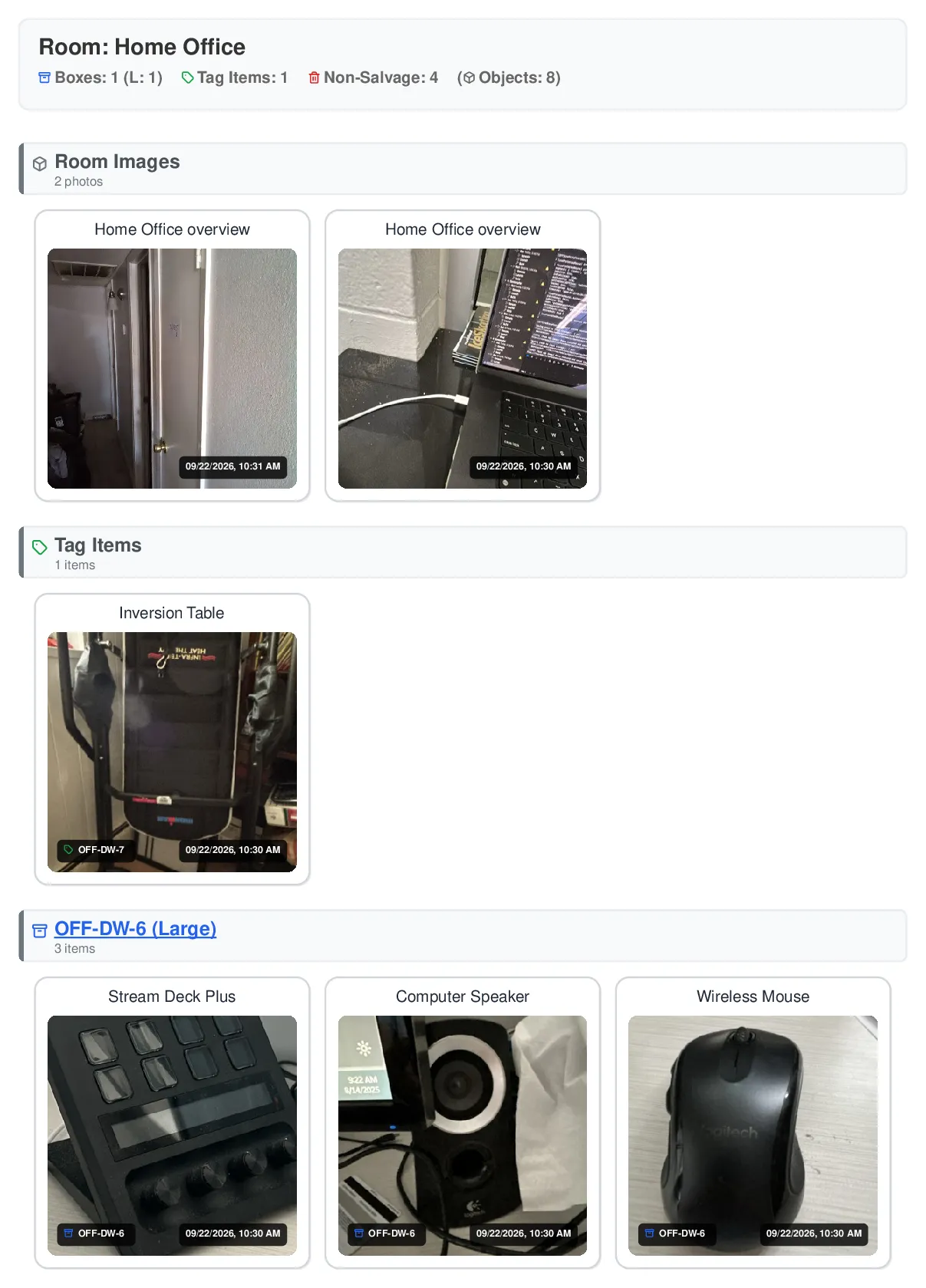 Example Photo Report page with item images and overlays
