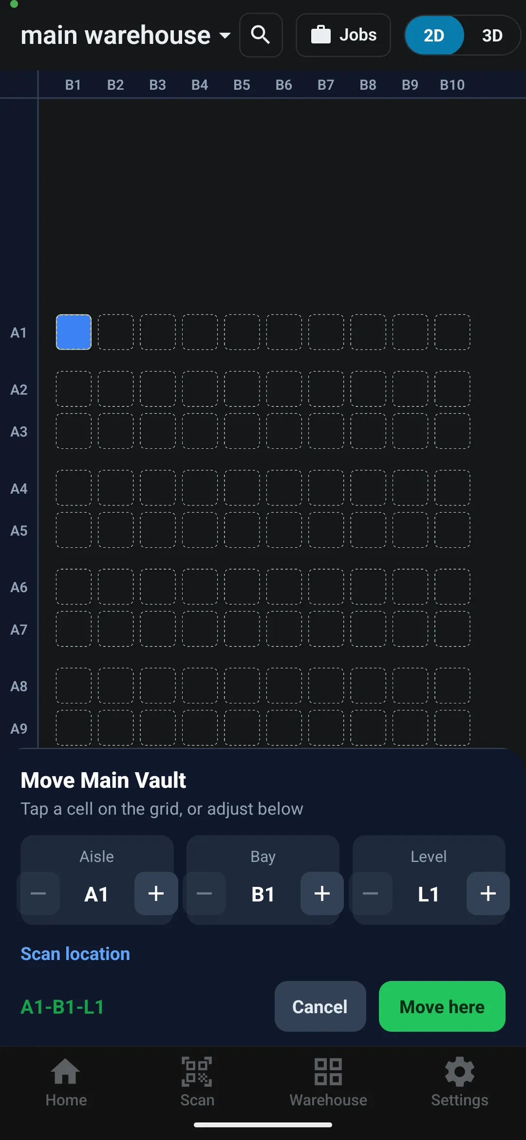 Relocating a vault on the grid with the coordinate bar