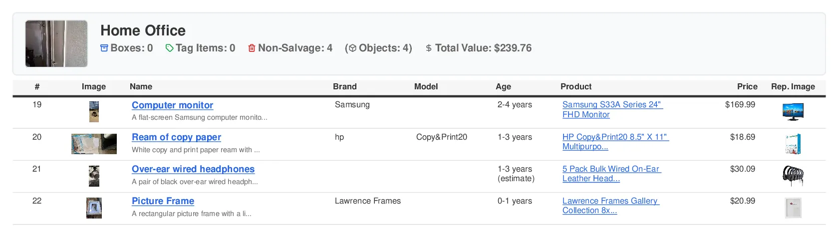Example Replacements Report showing replacement products and prices