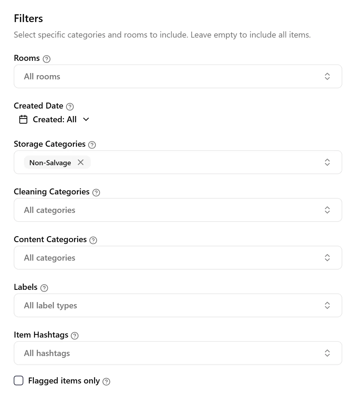 Replacements Report item filters