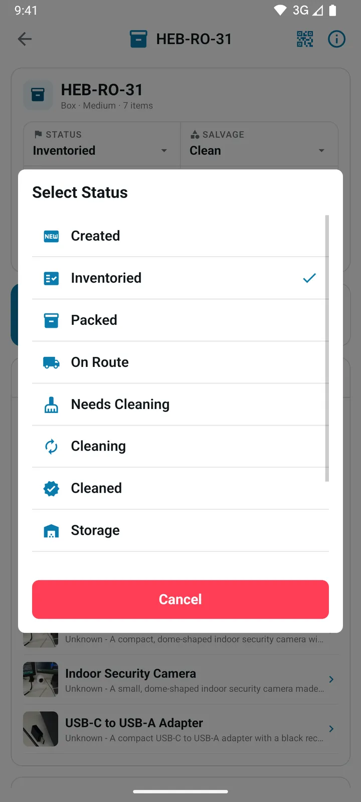 The Select Status list on a label