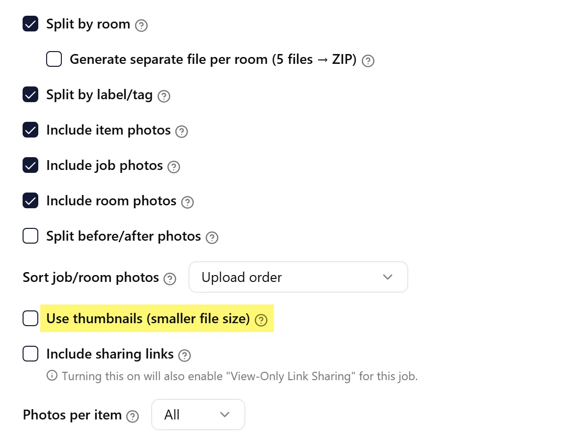 Small Image Size Option