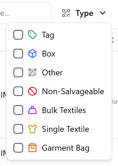 Type filter dropdown