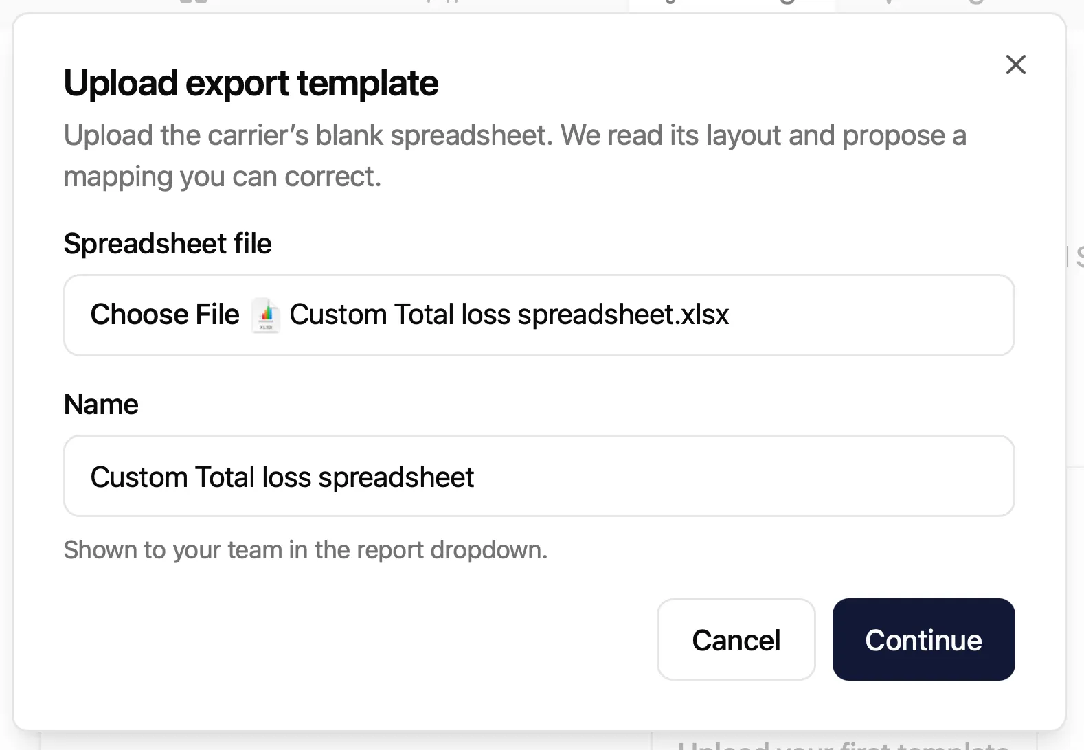 Choosing a file and naming the template