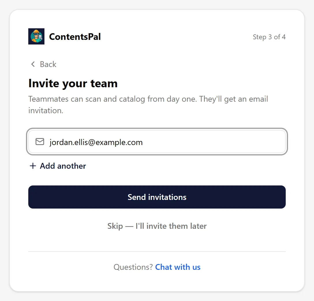 Step 3 of the setup guide: Invite your team