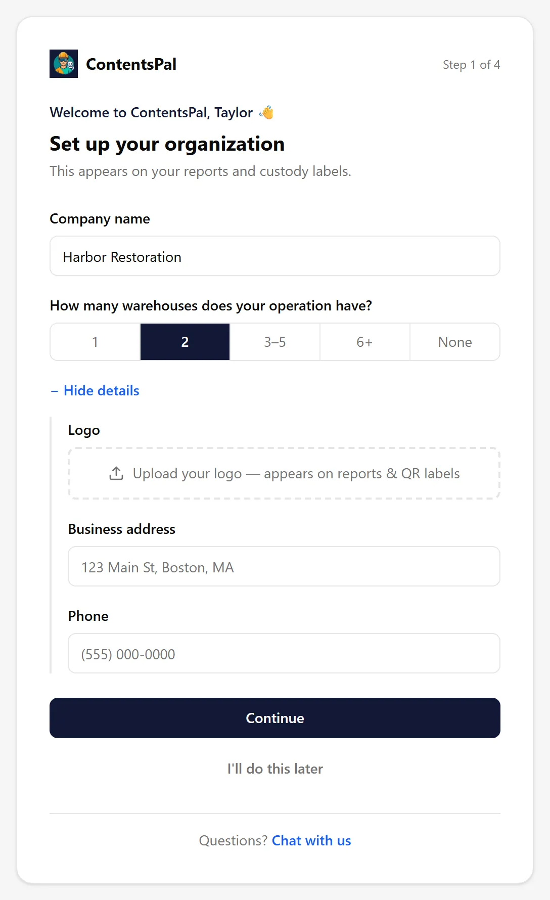 Step 1 of the setup guide: Set up your organization