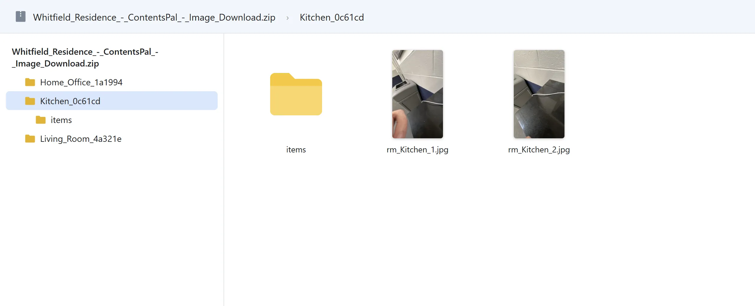 Room folder in the downloaded ZIP with the items folder and room photos